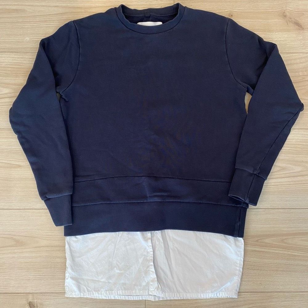 Untitled Mixed Media - Matthew Miller Navy Sweatshirt with button down hem. Sz S